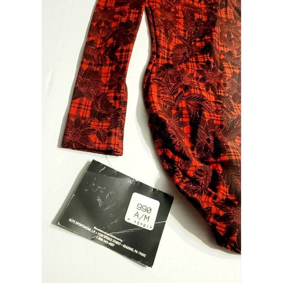 GK Elite AM Long Sleeve VTG Cotton Leotard Bodysuit Red Plaid Floral Size M, NWT - Picture 7 of 13